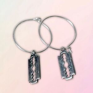 Dainty, Faux Razor Blade, Nickel Free, Small Hoop Earrings